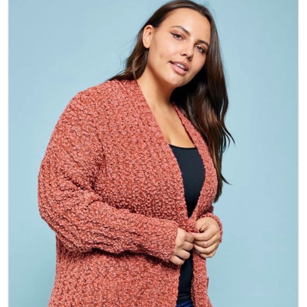 Plus Size Rust Popcorn Cardigan